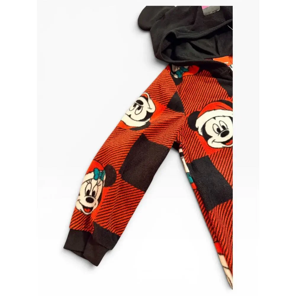 NWT Disney Mickey Christmas Fleece One Piece Pajamas Kids 4 Red Black